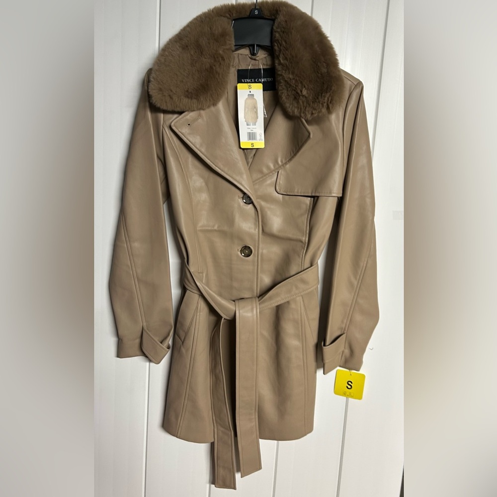 Vince Camuto Tan Trench Coat with Faux Fur Collar
